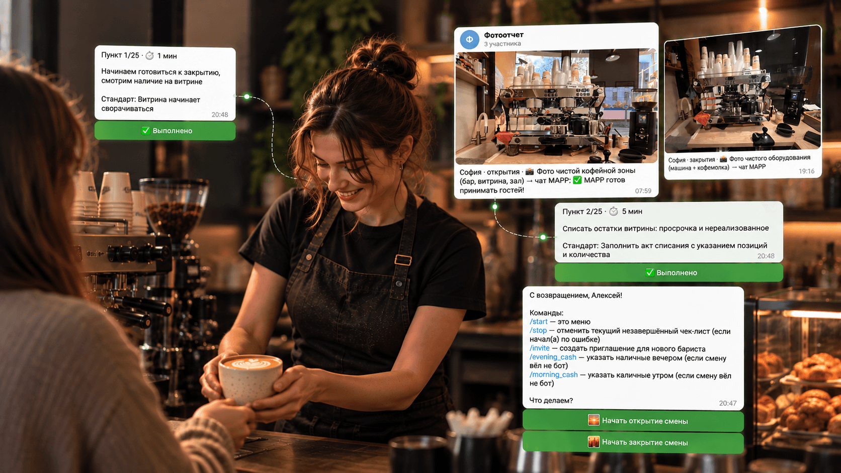 Бариста Mapp и чек-лист открытия смены в Telegram-боте